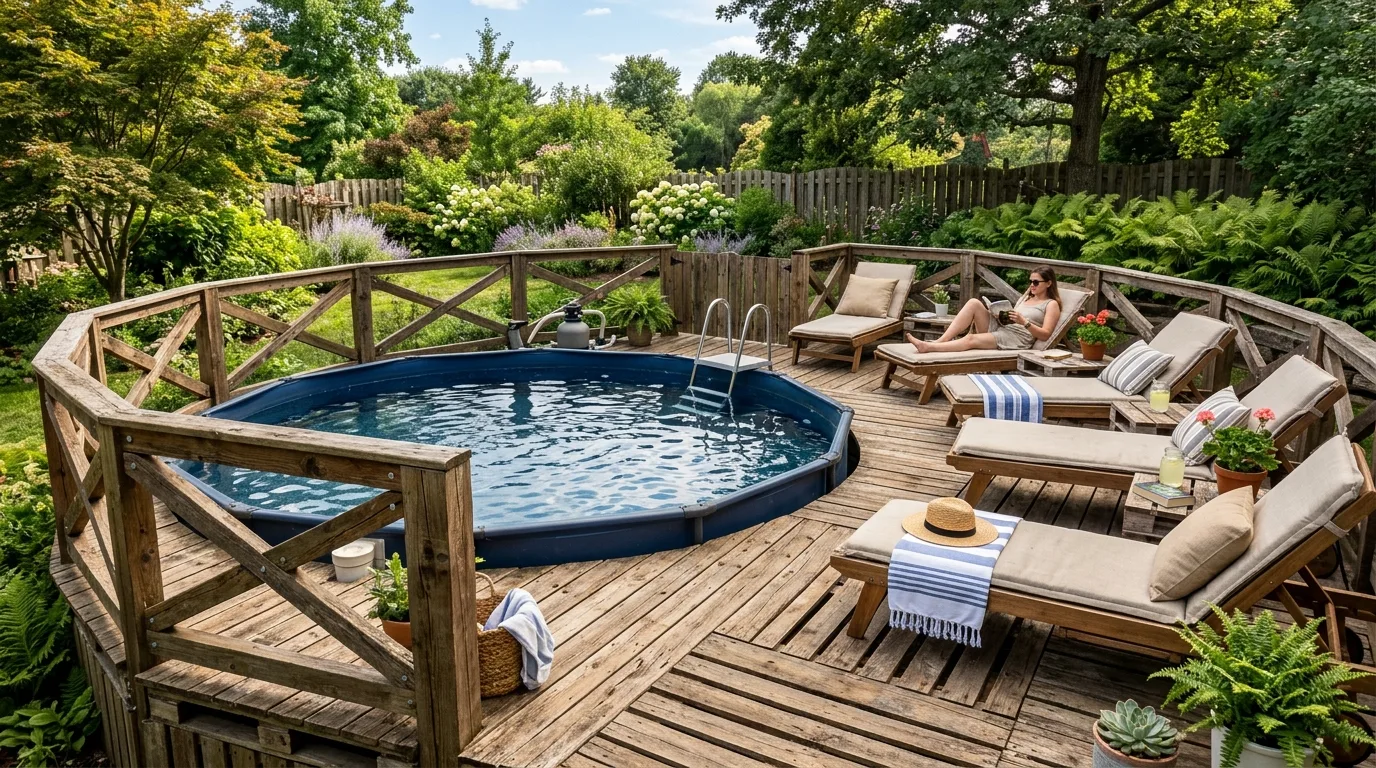 Stained Pallet Deck Around the Ladder